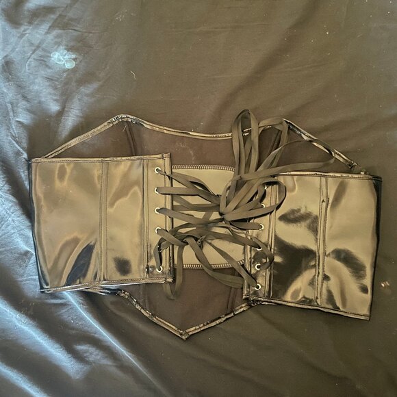 DIY Upcycled Corset Bustier Rhinestones Crystals PVC Punk Goth BDSM - Picture 4 of 5